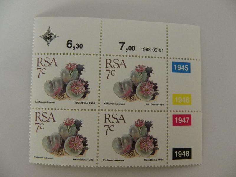 RSA 5th Definitive Series (1988) - Succulents 7c Mint Control Block #1945 Dated 1988-09-01