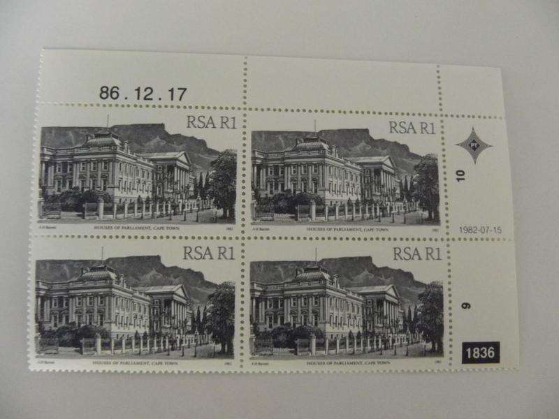 RSA 4th Definitive Series (1982) - R1 Mint Control Block #1836 Dated 86.12.17 (SACC @ R100 Scarce)