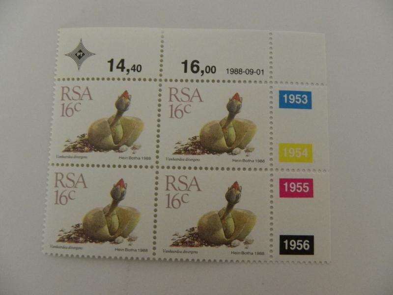 RSA 5th Definitive Series (1988) - Succulents 16c Mint Control Block #1953 Dated 1988-09-01