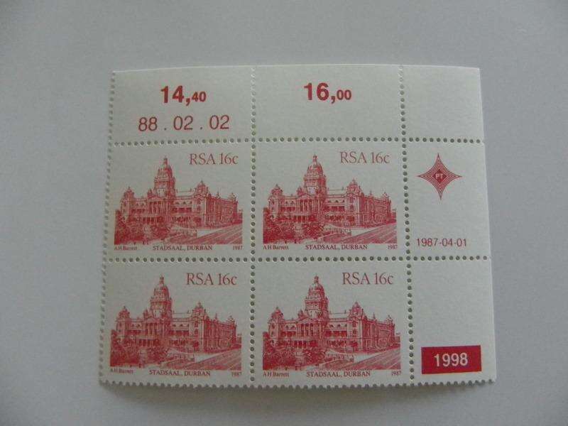 RSA 4th Definitive Series (1982) - 16c Mint Control Block #1998 Dated 88.02.02