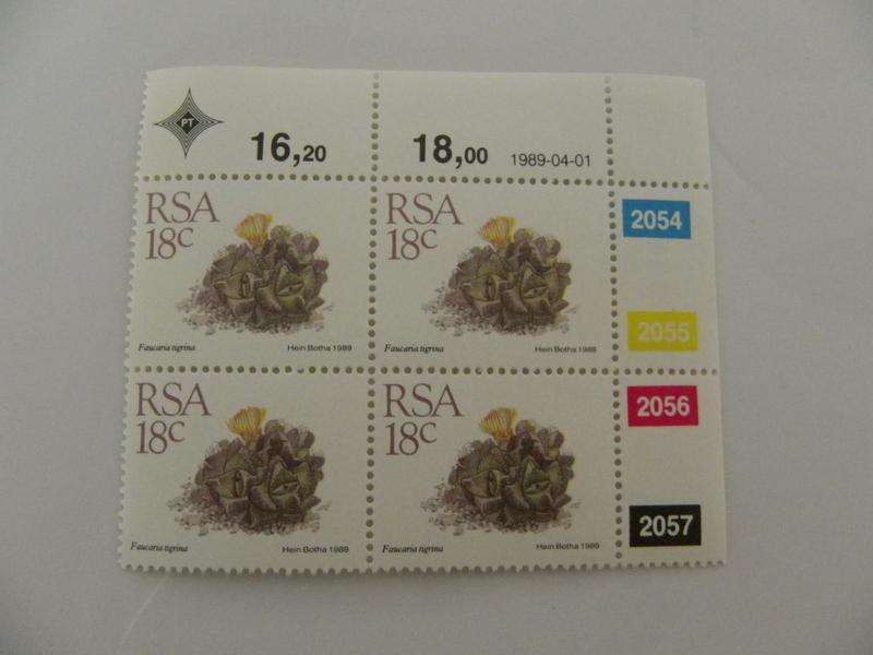 RSA 5th Definitive Series (1988) - Succulents 18c CTO Cancelled Control Block #2054 Dated 1989-04-01