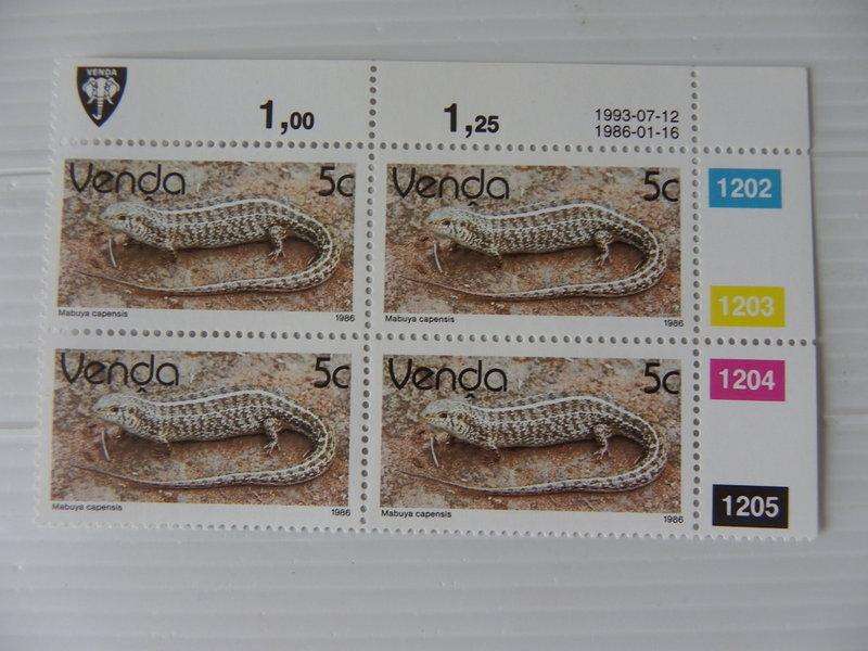 Venda 2nd Definitive Series (1986) -  Reptiles 5c CTO Cancelled Control Block #1202 Dated 1993-07-12