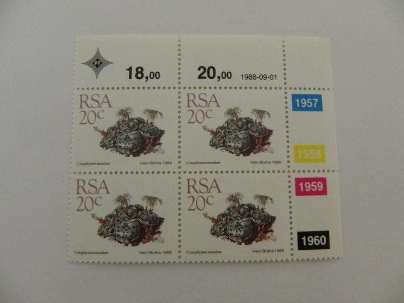 RSA 5th Definitive Series (1988) - Succulents 20c Mint Control Block #1957 Dated 1988-09-01