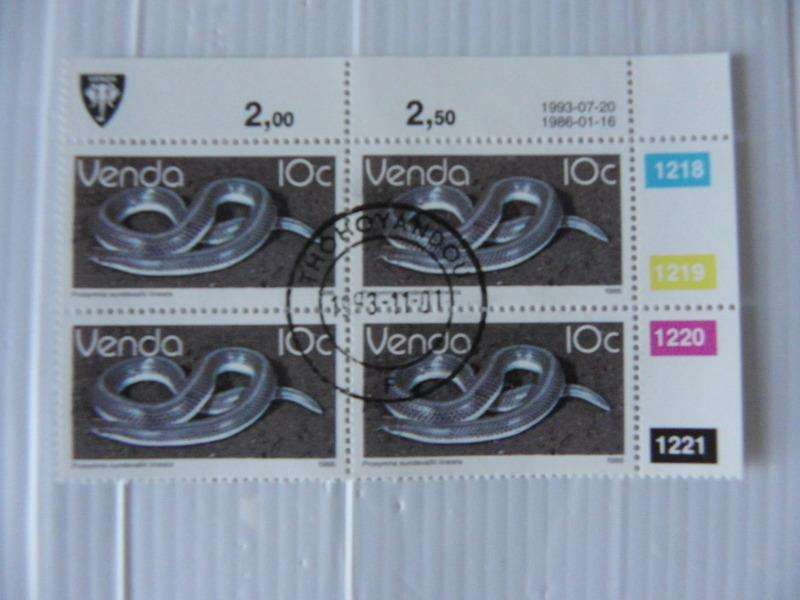 Venda 2nd Definitive Series (1986) -  Reptiles 10c CTO Cancell Control Block #1218 Dated 1993-07-20