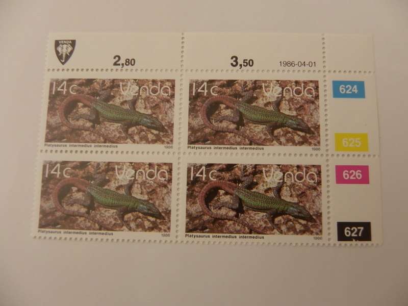 Venda 2nd Definitive Series (1986) -  Reptiles 14c Mint Control Block (#624 Dated 1986--04-01