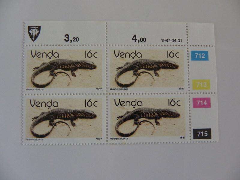 Venda 2nd Definitive Series (1986) -  Reptiles 16c Mint Control Block (#712 Dated 1987-04-01