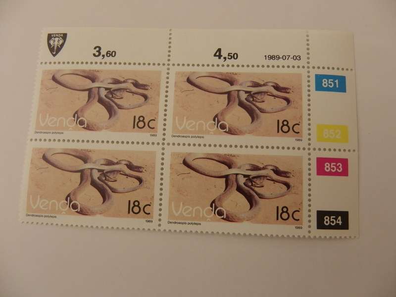 Venda 2nd Definitive Series (1986) -  Reptiles 18c Mint Control Block #851 Dated 1989-07-03