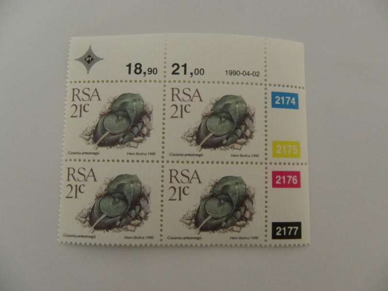 RSA 5th Definitive Series (1988) - Succulents 21c Mint Control Block #2174 Dated 1990-04-02