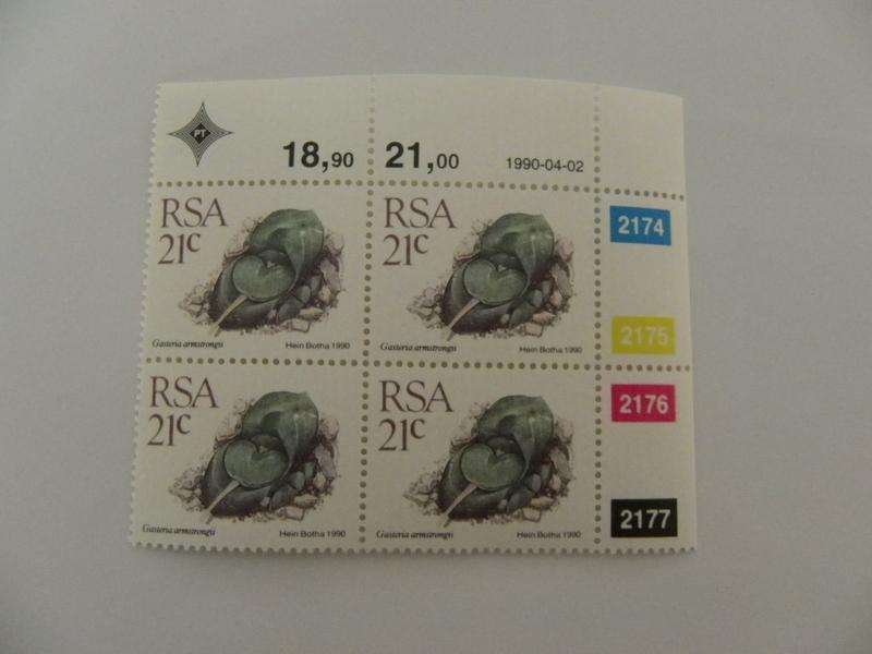 RSA 5th Definitive Series (1988) - Succulents 21c Mint Control Block #2174 Dated 1990-04-02