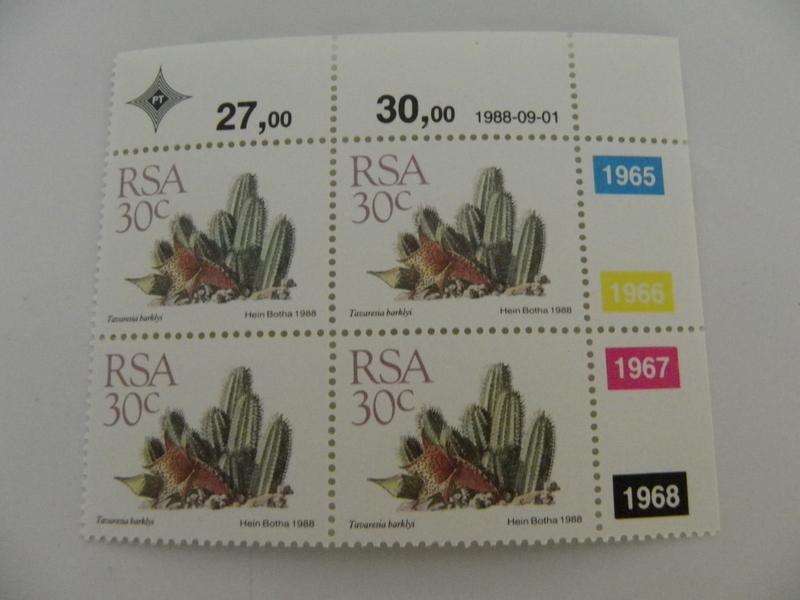 RSA 5th Definitive Series (1988) - Succulents 30c Mint Control Block #1965 Dated 1988-09-01