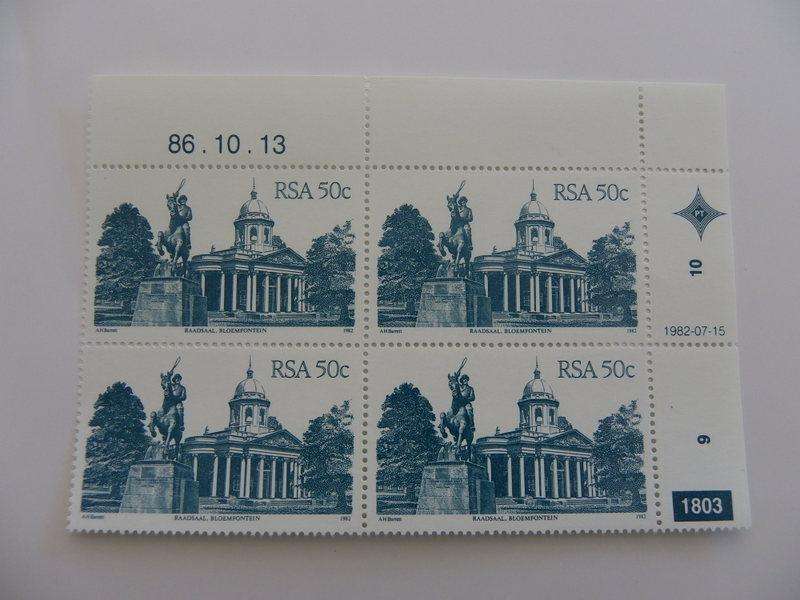 RSA 4th Definitive Series (1982) - 50c Mint Control Block #1803 Dated 86.10.13 (Scarce, SACC @ R80)