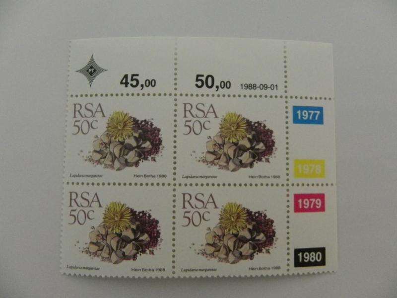 RSA 5th Definitive Series (1988) - Succulents 50c Mint Control Block #1977 Dated 1988-09-01