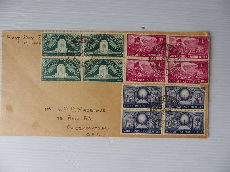 Union (1949) - Inauguration of the Voortrekker Monument Private FDC with Blocks of Stamps