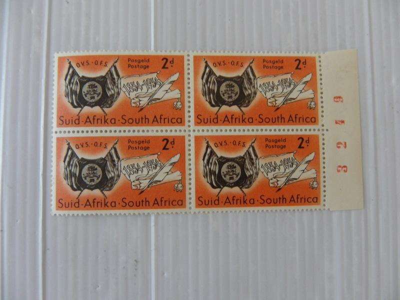 Union (1954) - Centenary of Orange Free State 2d Mint Marginal Block with Block Number