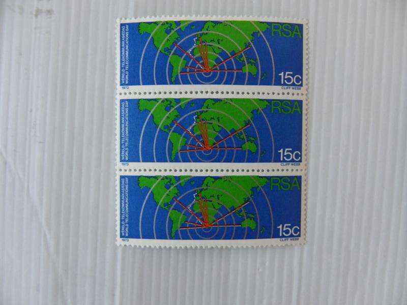 RSA 1.32 (1973) - World Telecommunications Day Mint Block of 3 Stamps