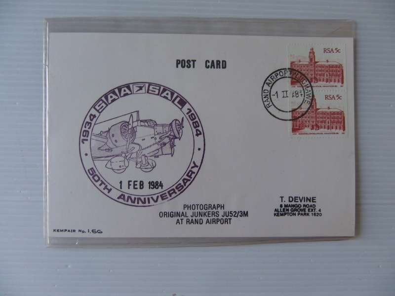RSA (1984) - SAA 50th Anniversary Postcard with Special Cancel at the Back