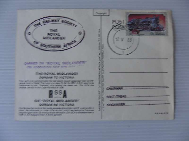 RSA (1983) - Postcard with "The Royal Midlander" Cancel at the Back
