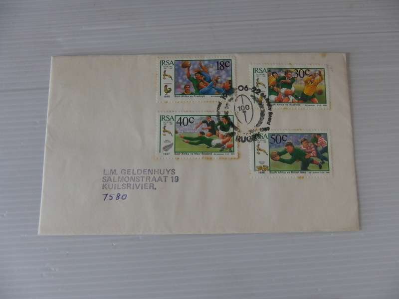 RSA 5.05 (1989) - Centenary of SA Rugby Board Private FDC with Official Cancel