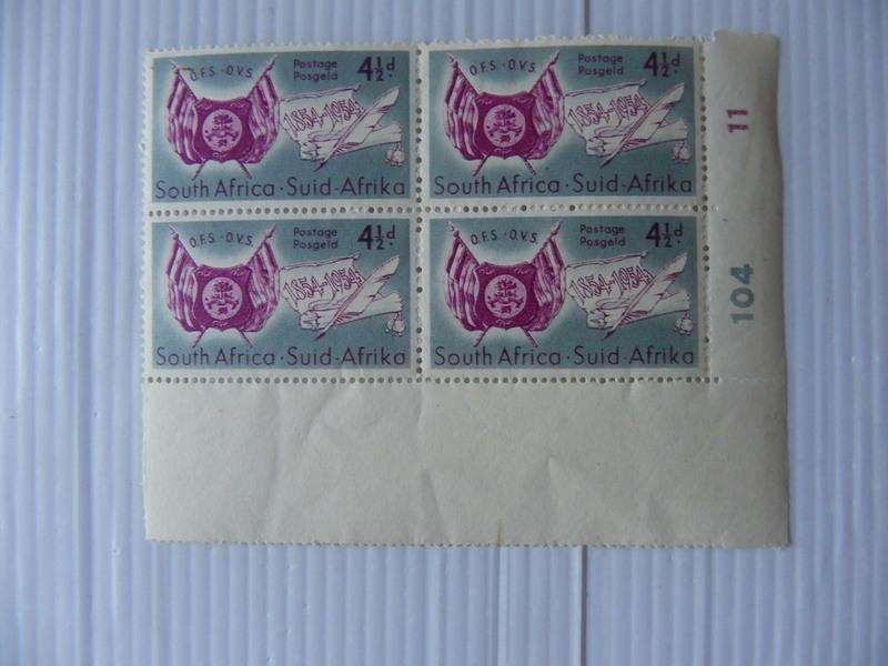 Union (1954) - Centenary of Orange Free State 4 1/2 d Mint Control Block