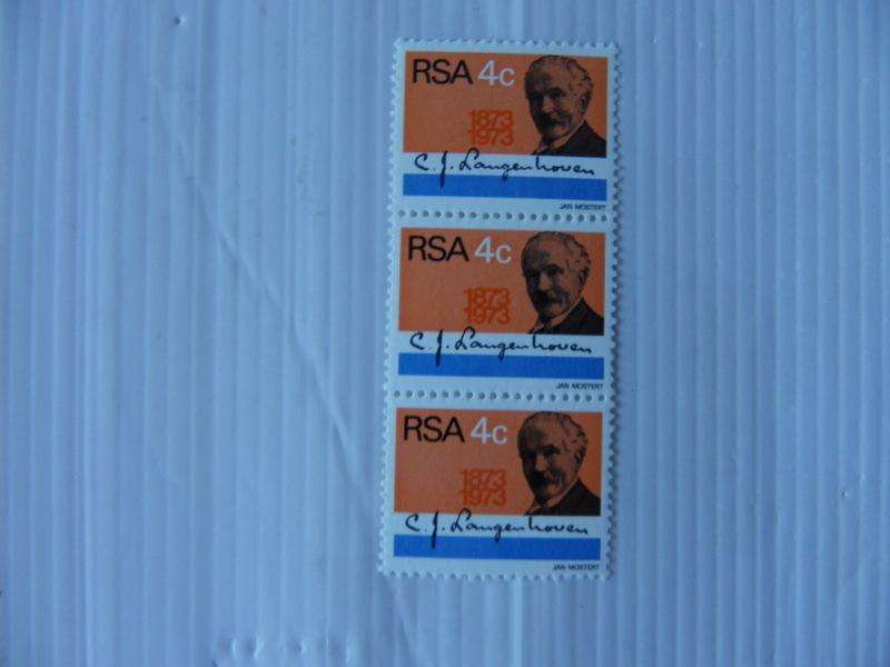 RSA 1.30 (1973) - Birth Centenary of CJ Langenhoven 4c Mint Strip