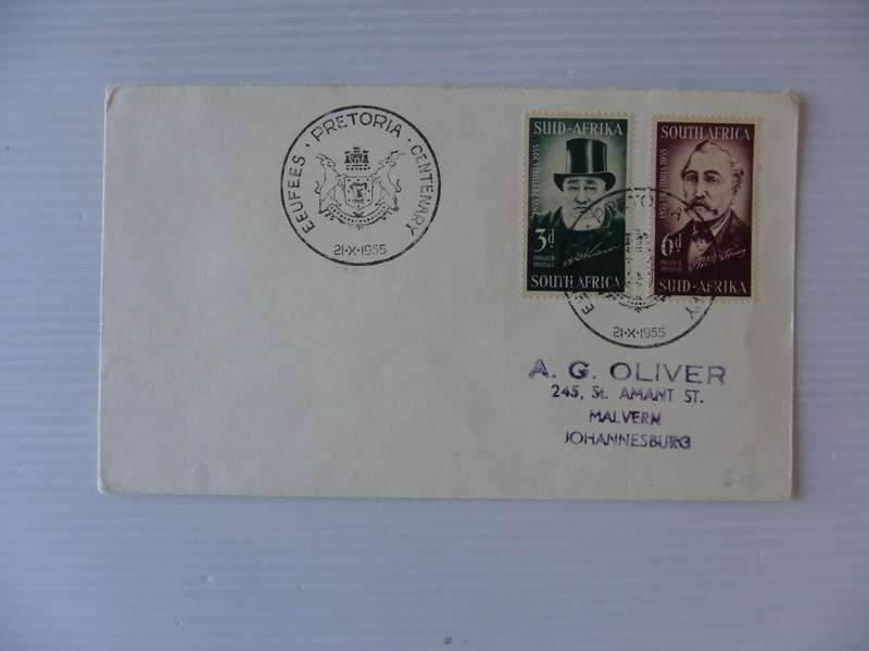 Union (1955) - Centenary of Pretoria Private FDC with Official Cancel