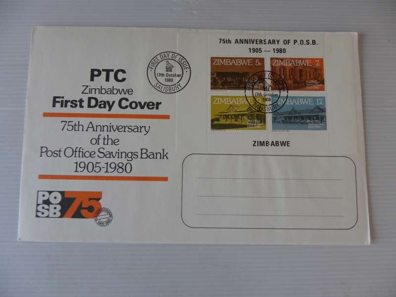 Zimbabwe (1980) - 75th Anniversary of Savings Bank Illustrated FDC with Miniature Sheet