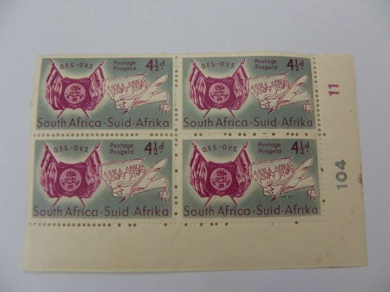 Union (1954) - Centenary of Orange Free State 4 1/2 d Mint Control Block