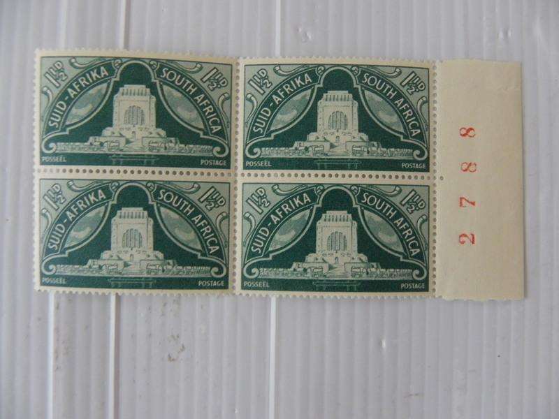 Union (1949) - Inauguration of the Voortrekker Monument 1 1/2 d Mint Marginal Block with Number