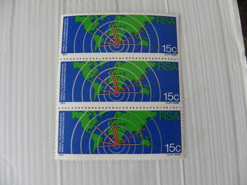 RSA 1.32 (1973) - World Telecommunications Day Mint Block of 3 Stamps