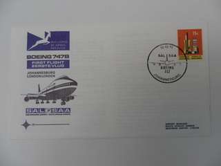 RSA 1.19 (1971) - Boeing 747B 1st Flight JHB to London Official FDC
