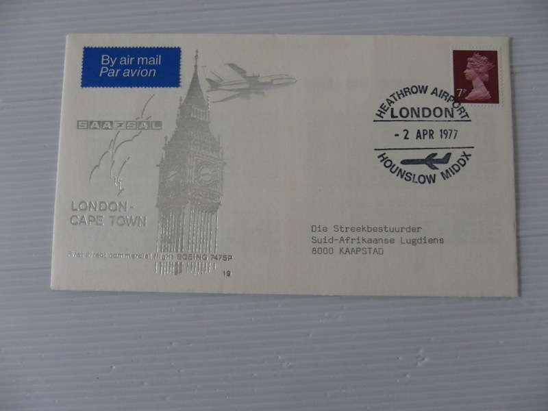 SAA #19 (1977) - London to Cape Town Illustrated FDC