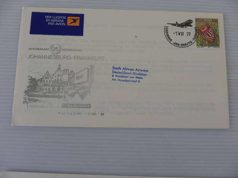 SAA #23 (1977) - 25th Anniversary Flight JHB to Frankfurt Illustrated FDC