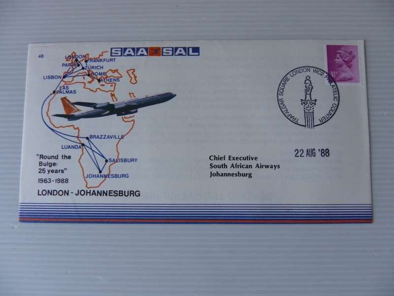 SAA #46 (1988) - London to JHB "Round the Bulge" Illustrated FDC