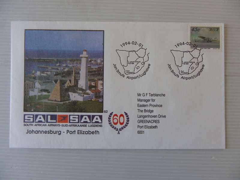 SAA #62 (1994) - JHB to PE Illustrated FDC