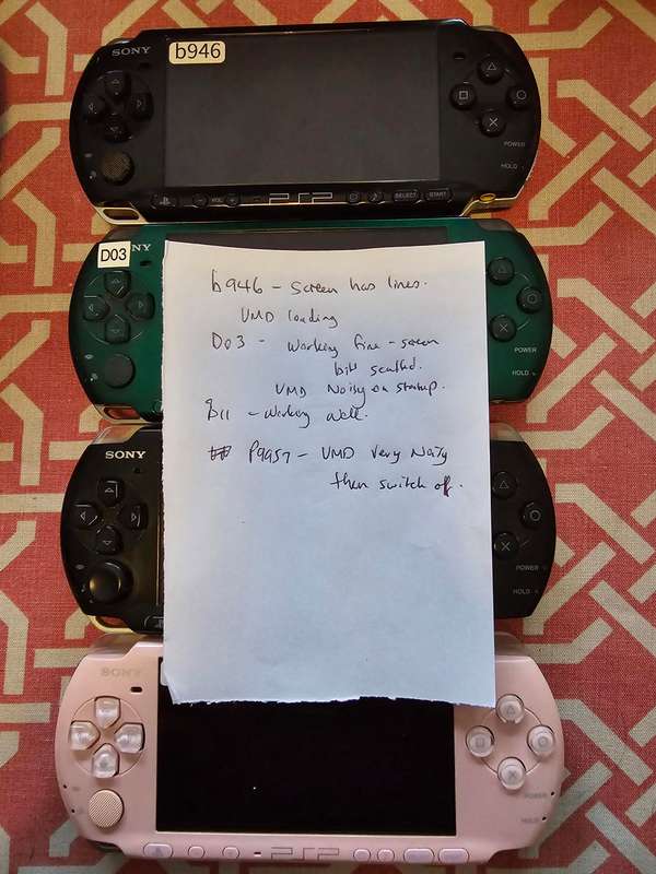 JOBLOT - 4 x PSP3000 Consoles - 1 working, 3 with minor issues