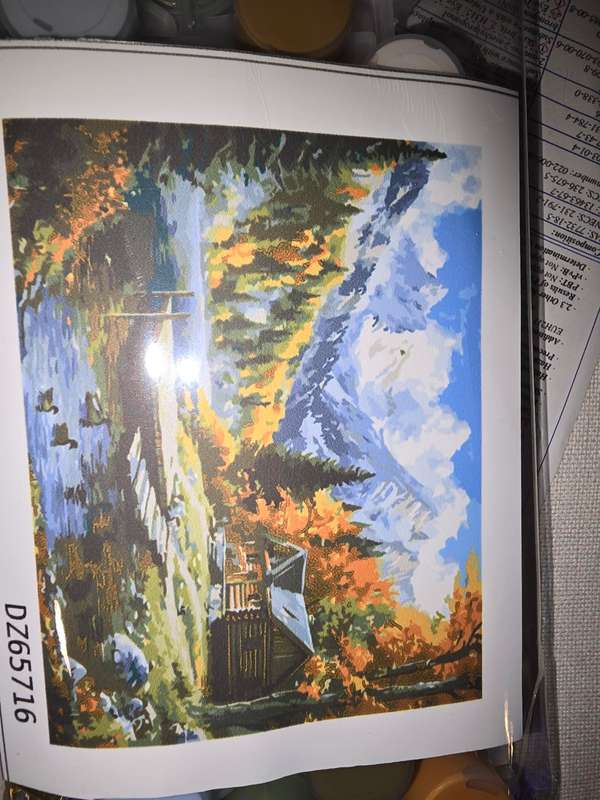 Paint By Numbers - Canvas, Paint - Cottage river and mountain scene