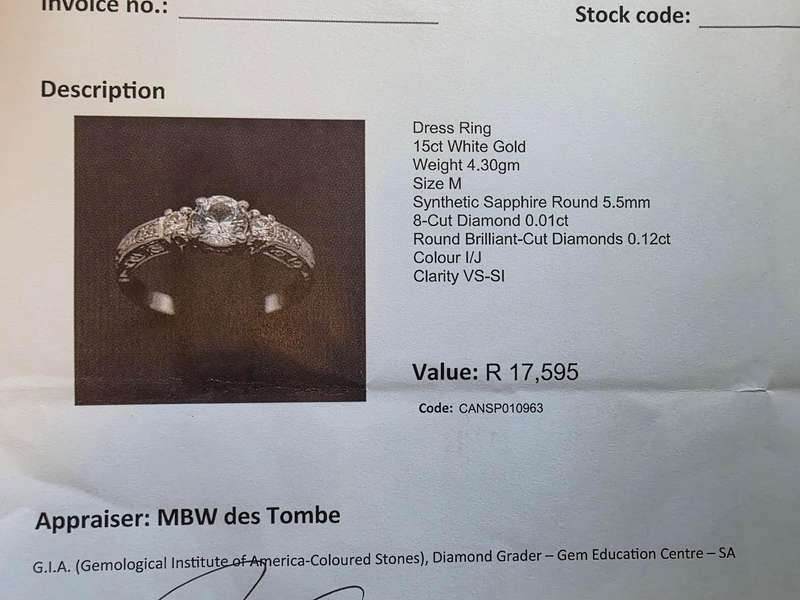 15ct White Gold Dress Ring - [Value R 17,595] professional appraisal supplied