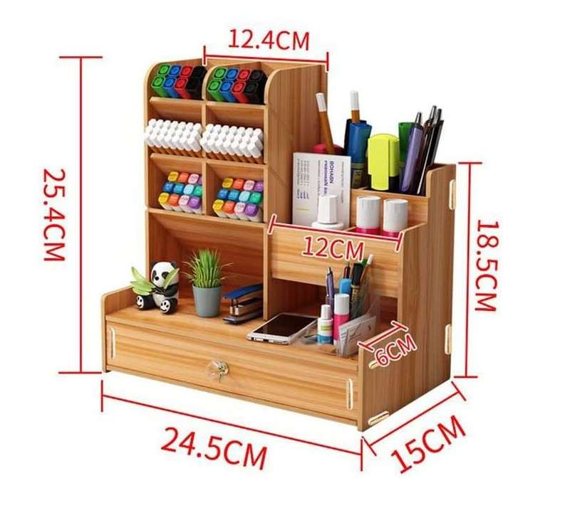**PRE-ASSEMBLED** Wooden Desk Organiser with Drawer