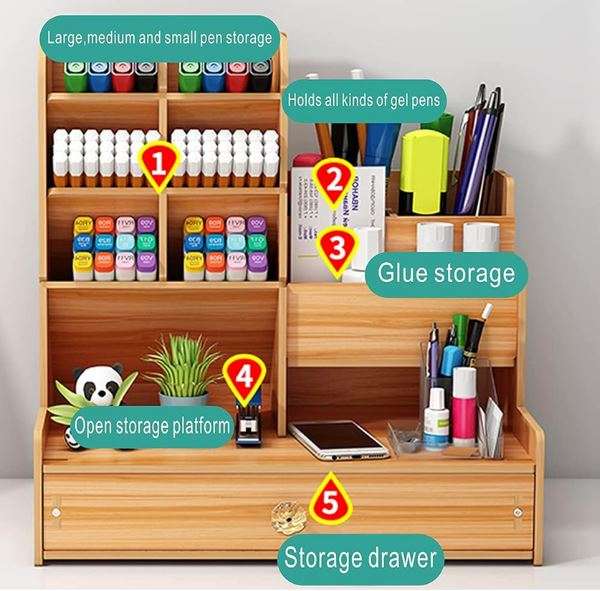**PRE-ASSEMBLED** Wooden Desk Organiser with Drawer