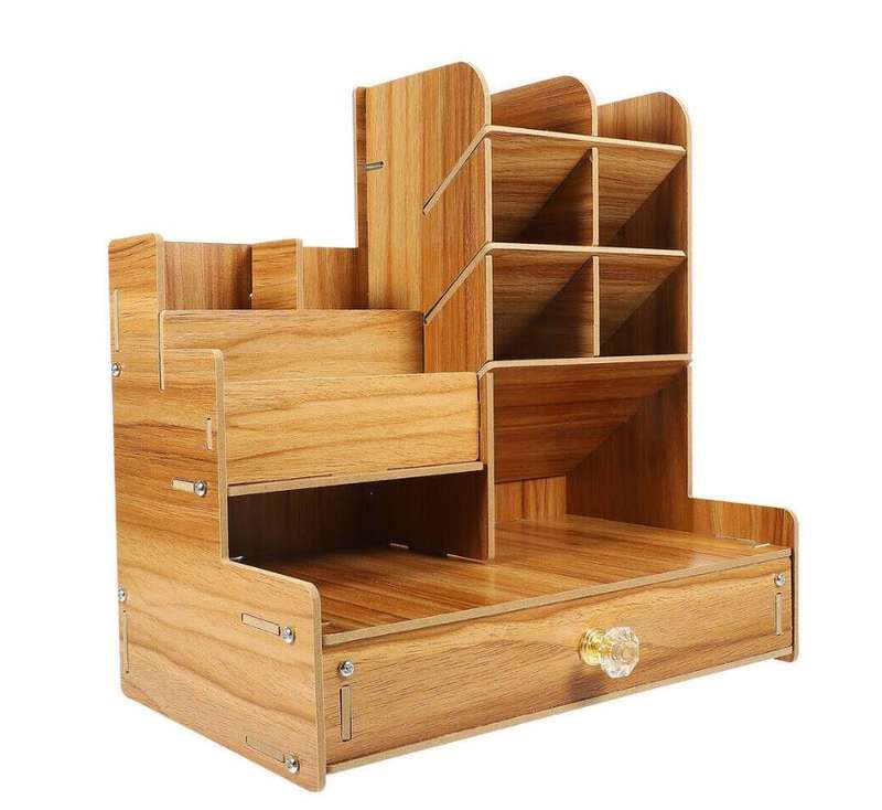 **PRE-ASSEMBLED** Wooden Desk Organiser with Drawer