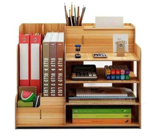 **PRE-ASSEMBLED** Wooden Desk Organiser with Tissue Box and Book Compartment
