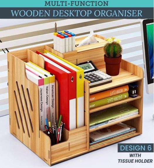 **PRE-ASSEMBLED** Wooden Desk Organiser with Tissue Box and Book Compartment
