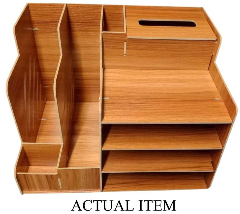 **PRE-ASSEMBLED** Wooden Desk Organiser with Tissue Box and Book Compartment