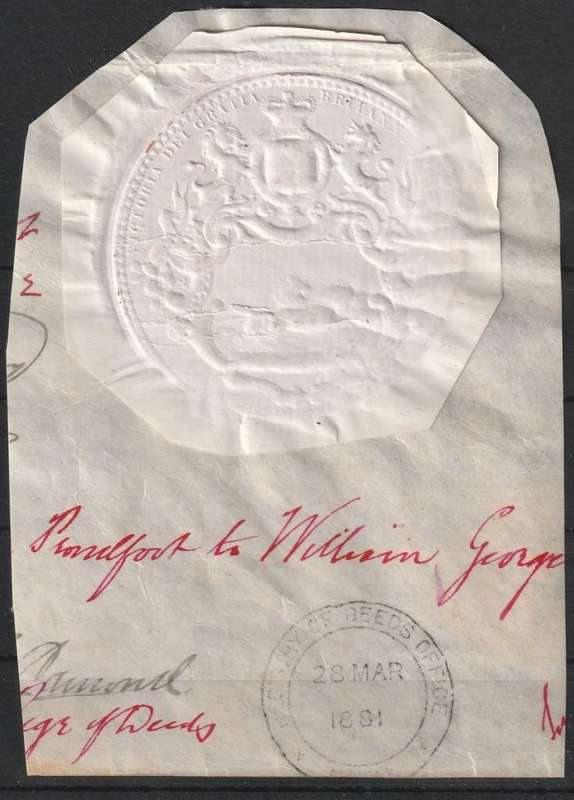 GREAT BRITAIN - DEEDS OFFICE - 1881 - EMBOSSED SCARCE REVENUE - VIEW BELOW
