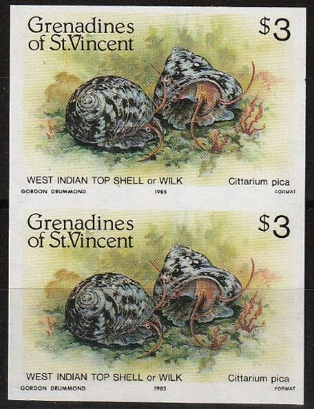 GRENADINES OF ST VINCENT  1985 - $3 VERTICAL PLATE PROOF PAIR - IMPERF - VIEW BELOW