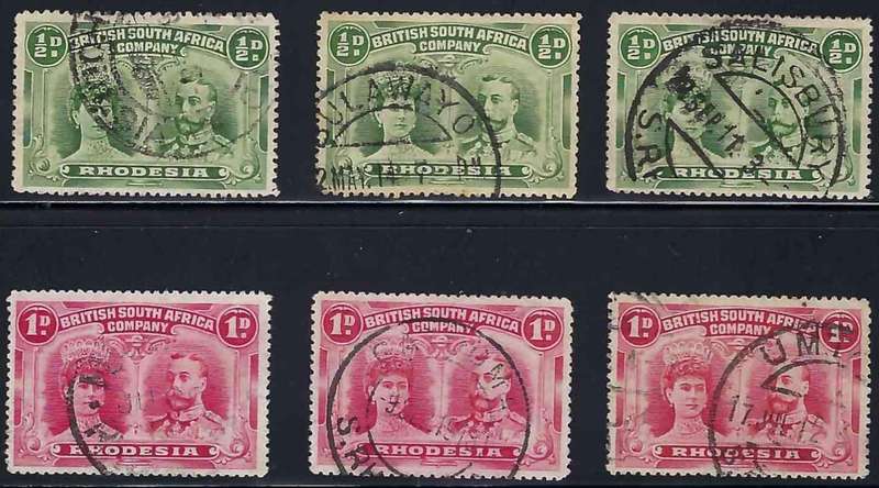 BSAC / RHODESIA - 1910 DOUBLE HEADS - 1/2d X3, 1d X3 - FINE USED