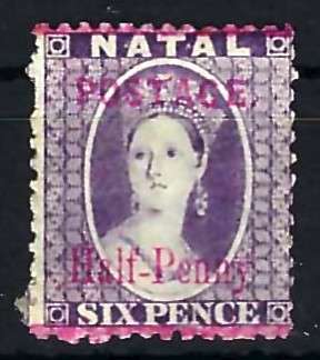 NATAL - 1895 - CHALONS - 1/2d ON 6 PENCE - FINE USED - SACC 107 - VIEW BELOW
