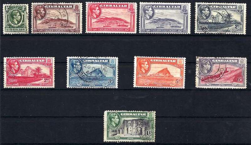 GIBRALTAR - 1938 - KGVI - SET TO 1 SHILLING - SG 121-127 - CAT VALUE  R 1,130.00 - VIEW BELOW