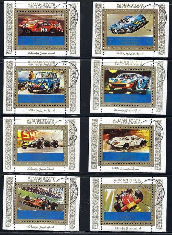 AJMAN STATE - 8 MINIATURE SHEETS FINE USED - RACING CARS - VIEW BELOW