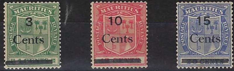 MAURITIUS - 1925 - COMPLETE MINT SET - SG 242-244